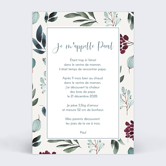 Faire-part Naissance Carte Fleurie