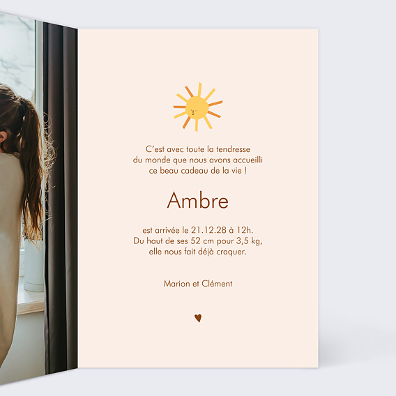 Faire part naissance Joli Soleil Intérieur Droit