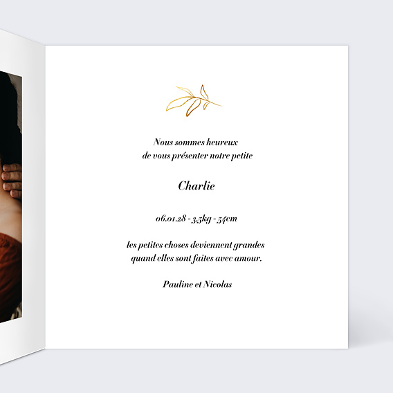 Faire part naissance Feuillage délicat Intérieur Droit