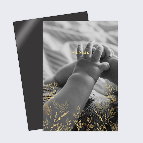 Faire part naissance Fleurs Ocre