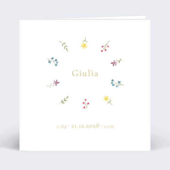 Faire part naissance Brindilles Fleuries Recto