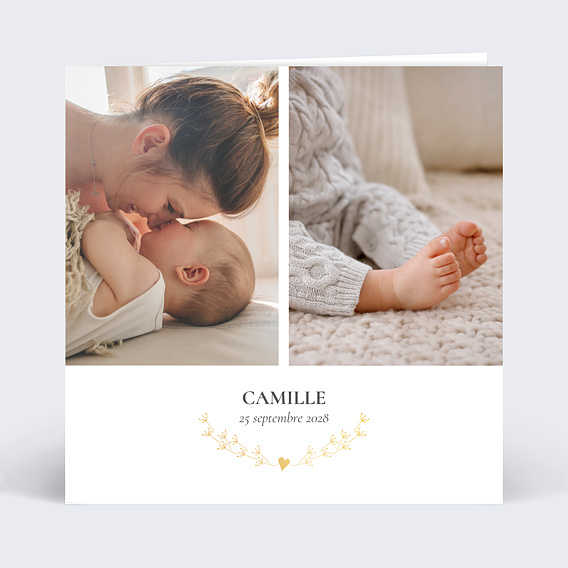 Faire part naissance Coeur Bucolique Multi Recto