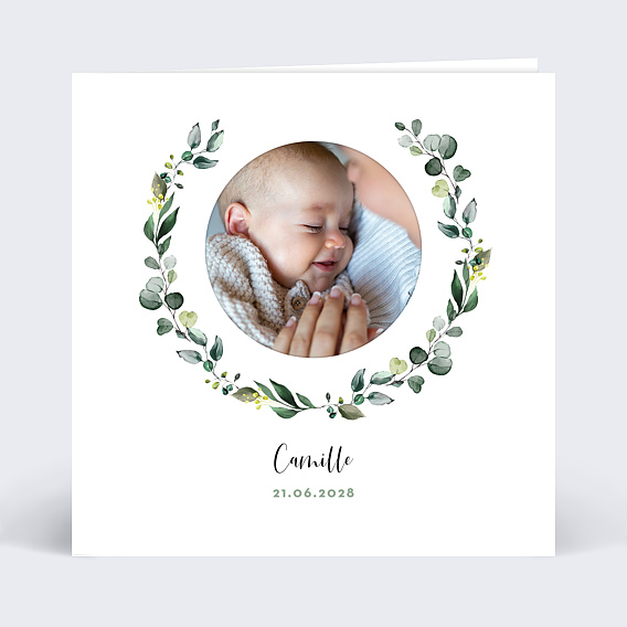 Faire part naissance Découpe Eucalyptus Recto