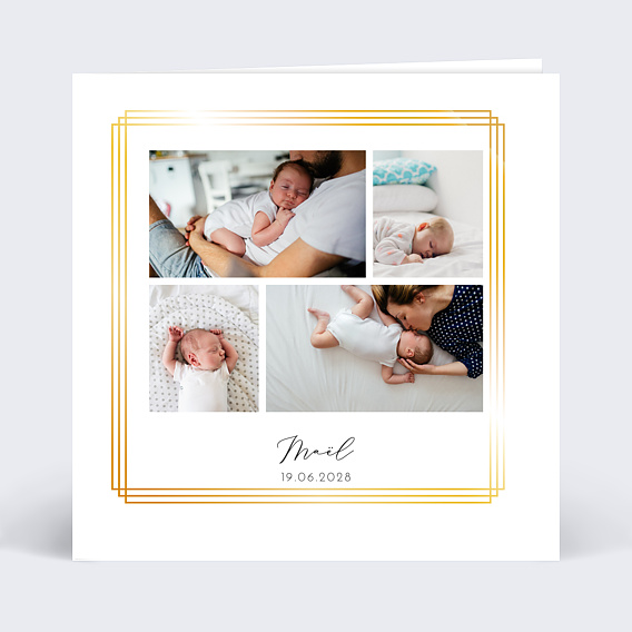 Faire part naissance Dorure Joli Cadre Recto