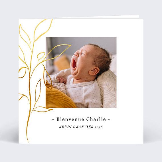 Faire part naissance Feuillage délicat Recto