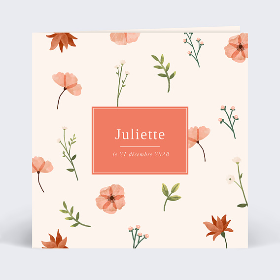 Faire part naissance Fleurs Aquarelles Recto