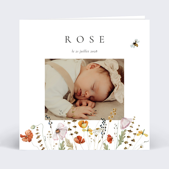 Faire part naissance Fleurs de champs avec graines Recto