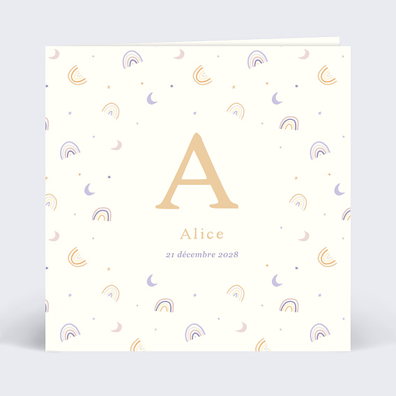 Faire part naissance Motif Arc-En-Ciel Recto