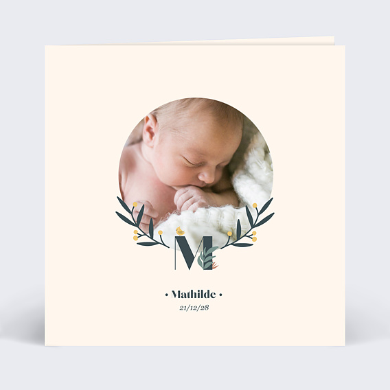 Faire part naissance Mésange Couronne Recto