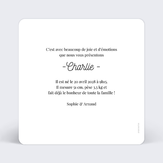 Faire part naissance Tirets Verso