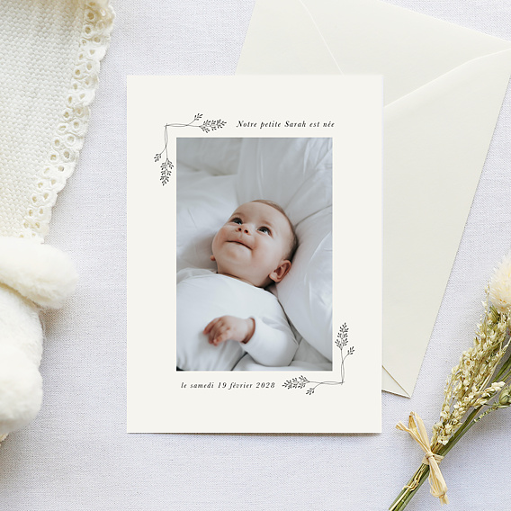 Faire part naissance Liseré fleuri Après 4