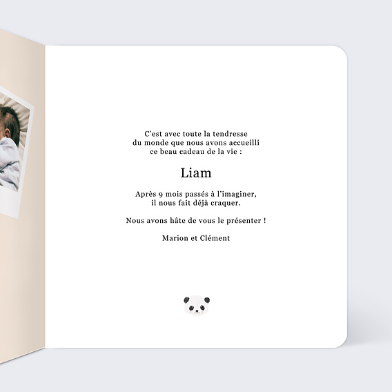 Faire part naissance Pattern Panda Intérieur Droit