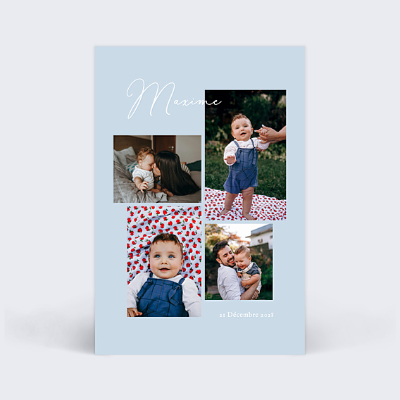 Faire-part Naissance Collage Bleu