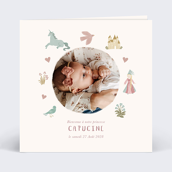 Faire-part Naissance Princesse Pastel