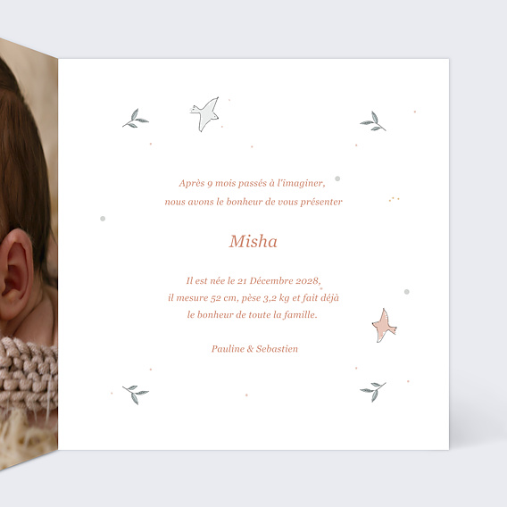 Faire part naissance Envolée Fantastique  Intérieur Droit