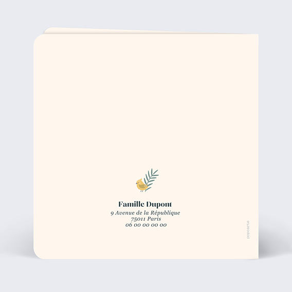 Faire part naissance Mésange Lettrine Verso