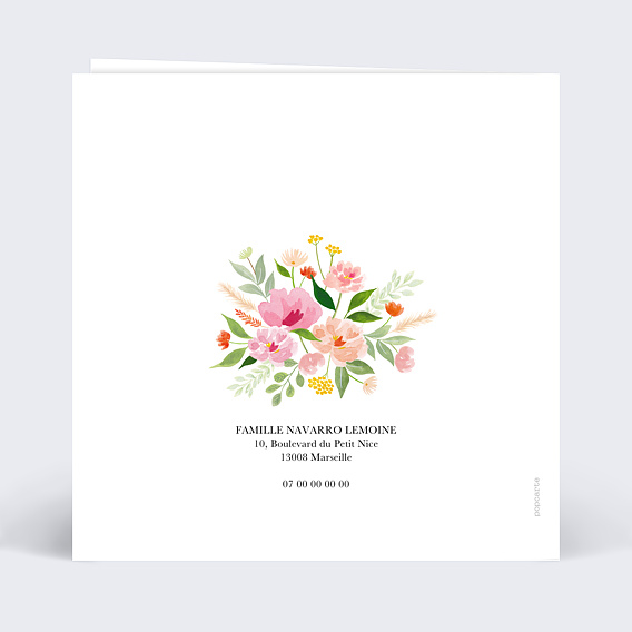 Faire part naissance Bouquet champêtre Verso