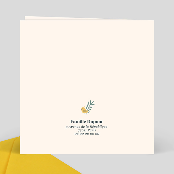 Faire part naissance Certificat Mésange Verso