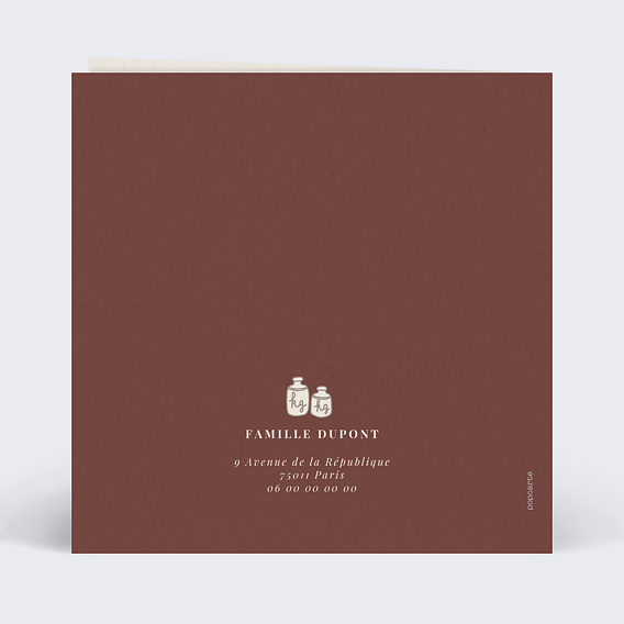 Faire part naissance Chocolat Verso