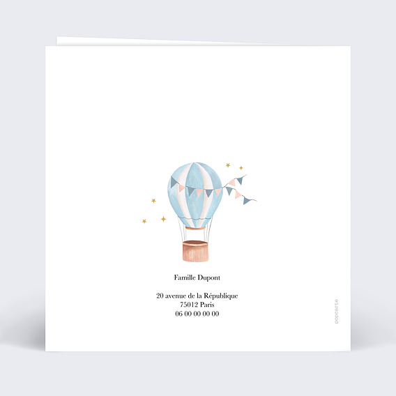 Faire part naissance Ciel et Montgolfières Verso
