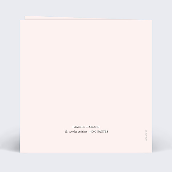 Faire part naissance Coeur Rose Verso