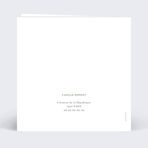 Faire part naissance Découpe Eucalyptus Verso