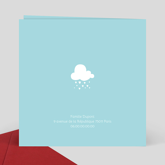 Faire part naissance Découpe Nuage Cœurs Verso