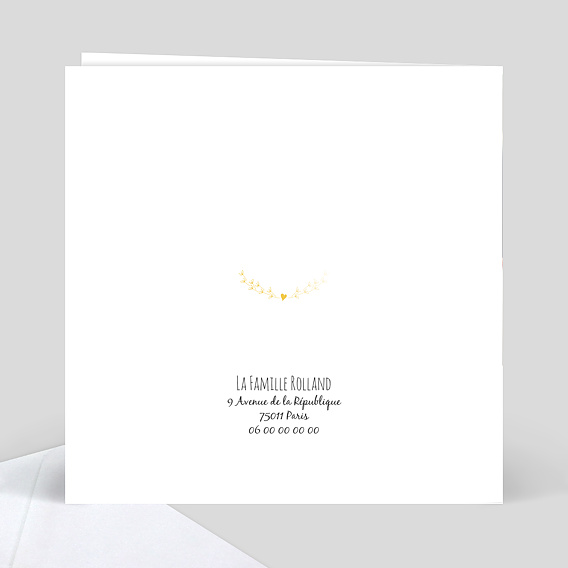 Faire part naissance Dorure Joli Coeur Verso