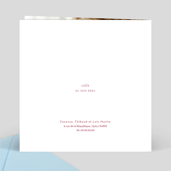 Faire part naissance Dorure et Prune Verso