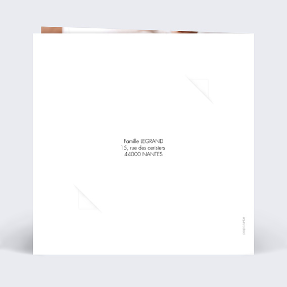 Faire part naissance Effet photo avec graines Verso