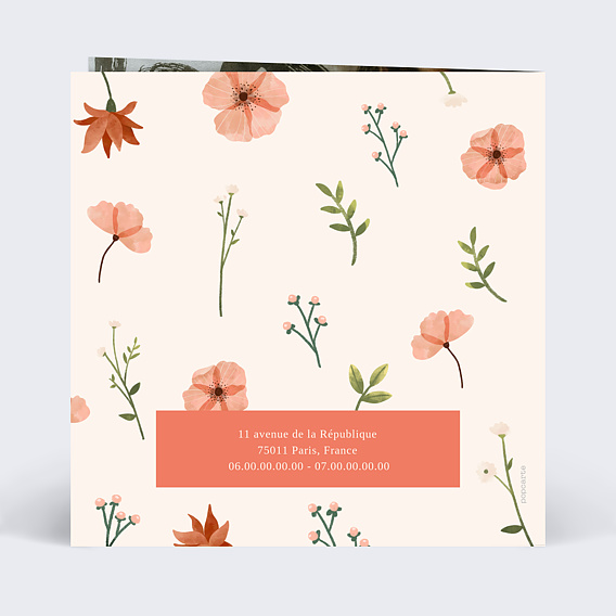 Faire part naissance Fleurs Aquarelles Verso