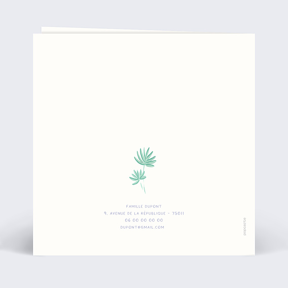 Faire part naissance Lettrine Nature Verso