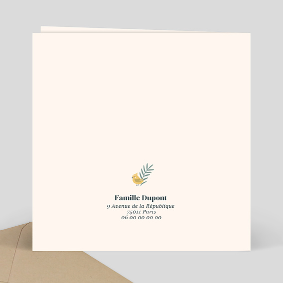 Faire part naissance Mésange Lettrine Verso