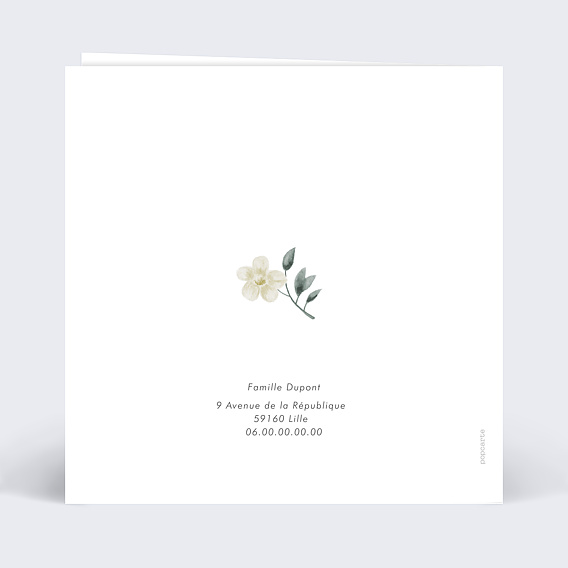 Faire part naissance Printemps fleurie Verso