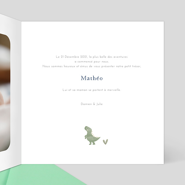 Faire-part de Naissance Dinosaures Intérieur Droit
