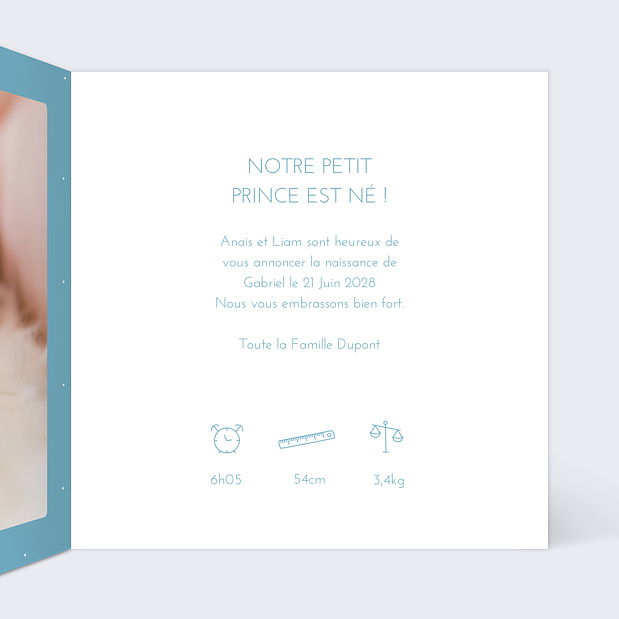 Faire-part Naissance Jeune Prince Intérieur Droit