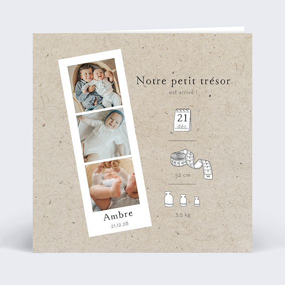 Faire part naissance Découpe kraft Recto