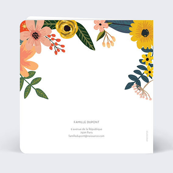 Faire part naissance Bouquet Printanier Verso
