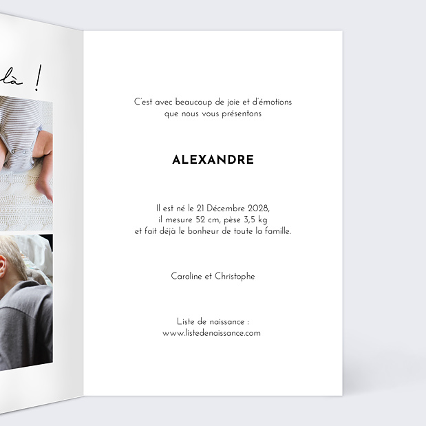 Faire-part Naissance Calligraphie Originale Intérieur Droit
