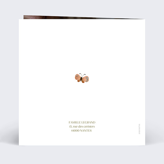 Faire part naissance Papillon et Fleurs Verso