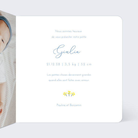 Faire part naissance Primevères Intérieur Droit