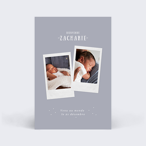 Faire-part Naissance Polaroïd Lilas