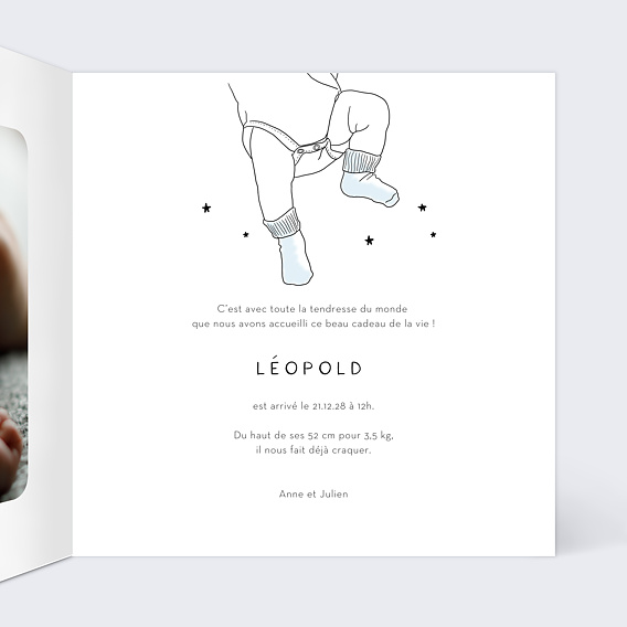 Faire part naissance Illustration Garçon Intérieur Droit