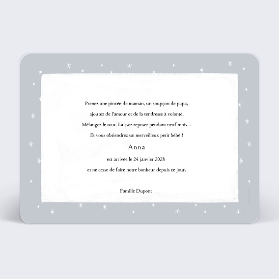 Faire part naissance Montagne enneigée  Verso