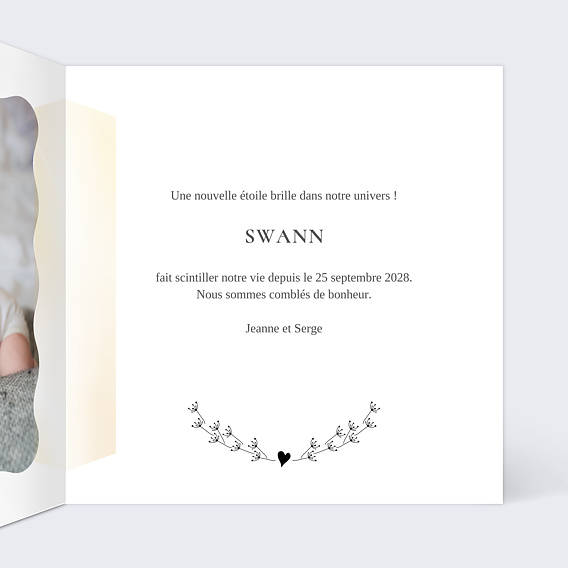 Faire part naissance Dorure Joli Coeur Intérieur Droit