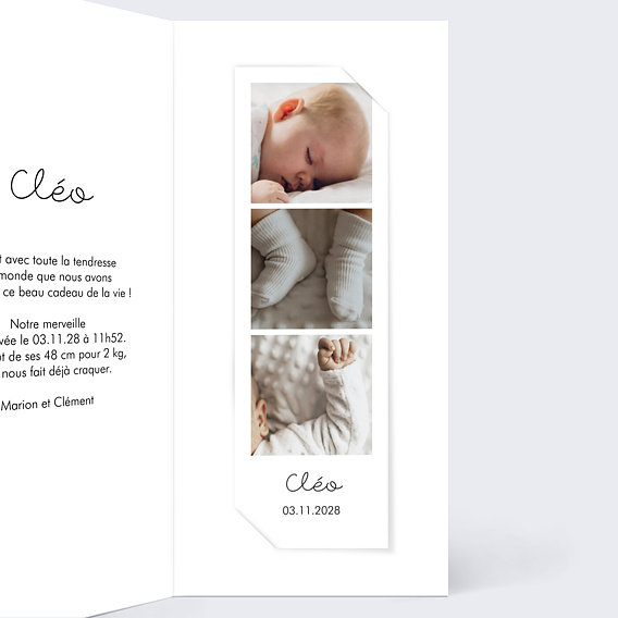 Faire-part Naissance Certificat Vertical Noir