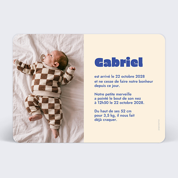 Faire-part Naissance Baby damier sablé