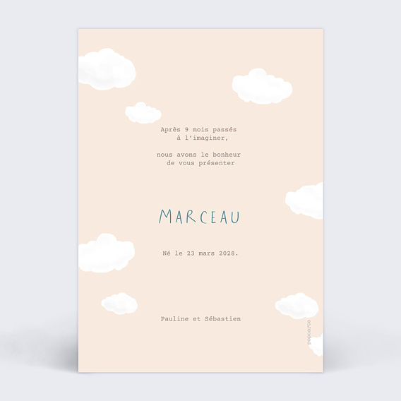 Faire part naissance Nuage Arc-en-ciel Verso