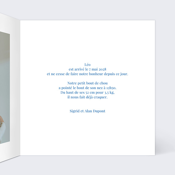 Faire part naissance Colombes minimalistes Intérieur Droit