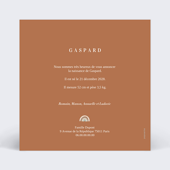 Faire part naissance Layette Châtaigne Verso